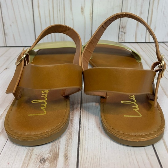 Lulus Tan & Gold Buckle Sandals Size 8 EUC - Picture 4 of 7